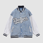 Baseballjacke aus Denim mit Stickerei und Buchstaben-Patchwork
